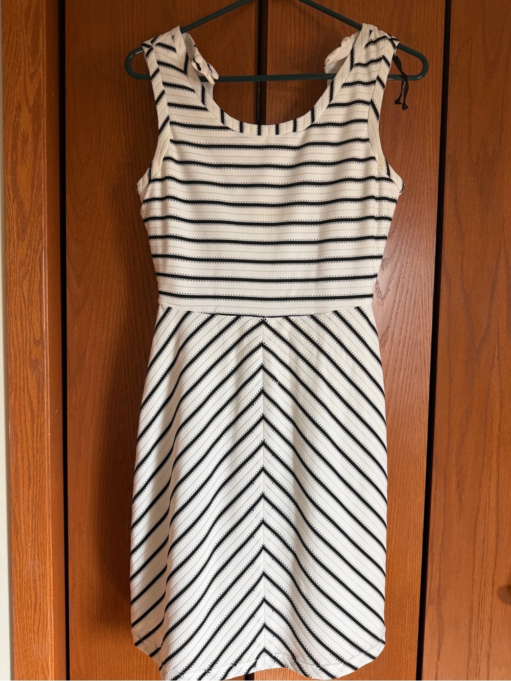 Andrew Marc White and Black Striped Sleeveless Mini Dress